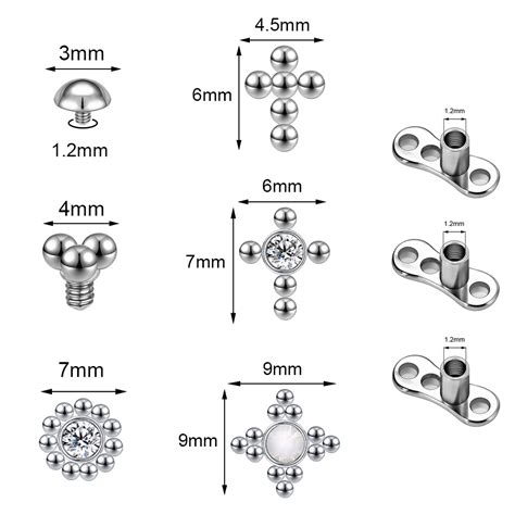 1 Set 2 5 3 4mm Surgical Steel Crystal Micro Dermal Piercing Opal