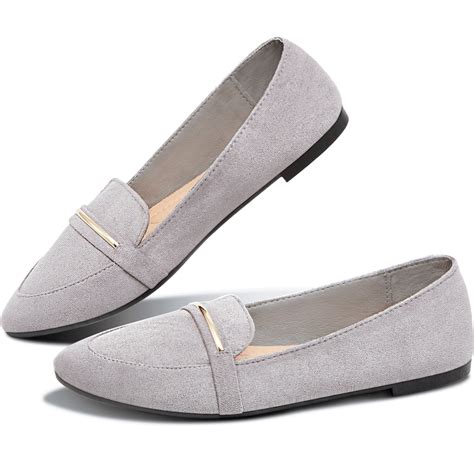 Obtaom Elegant Womens Pointy Toe Loafer Flat Faux Suede Ballet For Work And Dress Us10 Grey