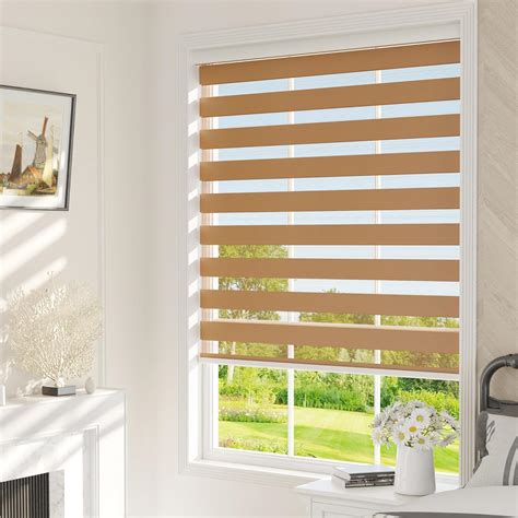 Lazblinds Cordless Dual Layer Zebra Blinds For Windows Light Filtering Privacy