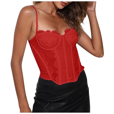 Uyisj Womens Lace Bustier Mesh Sexy Vintage Spaghetti Strap Open Back