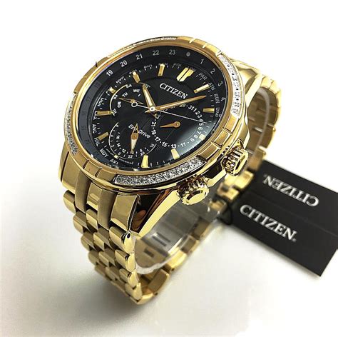 Men S Citizen Eco Drive Calendrier Gold Tone Diamond Watch Bu E