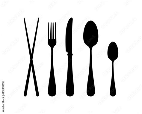 Silhouette Vector Spoon Fork Knife And Chopsticks Cutlery On The