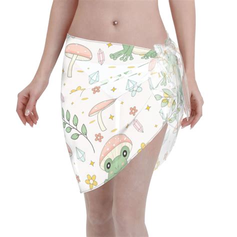 Coaee Frog And Mushrooms Women S Short Sarongs Beach Wrap Sheer Bikini Wraps Chiffon Cover Ups