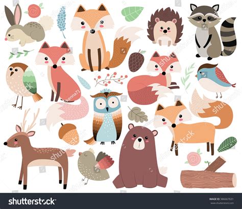 Woodland Animals Isolated Vector Set Stock Vector (Royalty Free ...