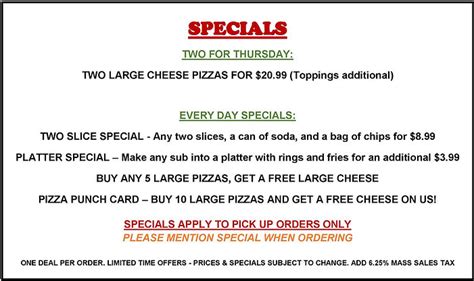 MENU & SPECIALS | Riverside Pizza