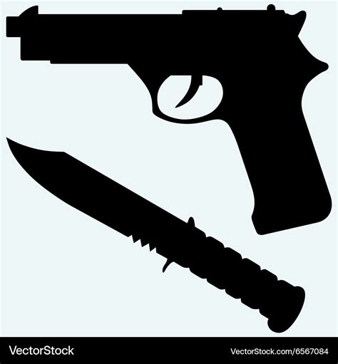 Silhouette of a knife and gun icon Royalty Free Vector Image