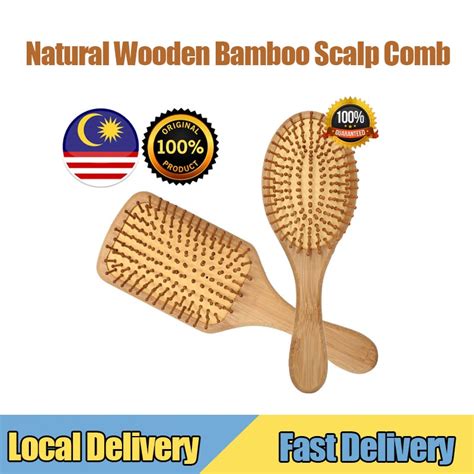 【ready Stock】2 Designs Natural Wooden Bamboo Comb Scalp Massage Hair Brush Anti Static Air