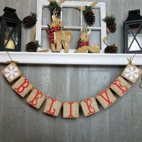 Believe Christmas Banner Burlap Merry Christmas Decor Etsy Christmas