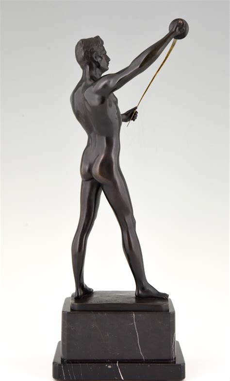 Art Deco Bronze Sculpture Of A Male Nude Fencer Deconamic