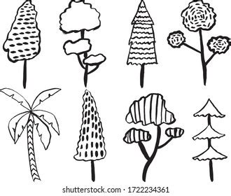 Hand Drawn Different Type Tree Set Stock Vector Royalty Free