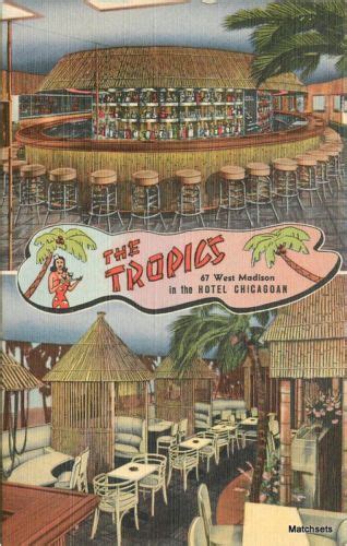 1930s Tiki Restaurant Tropics Linen Teich Interior Postcard 9345