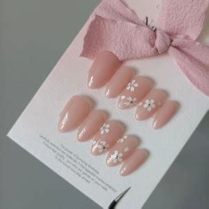 Sakura Flower Press On Nails Nude Pink Gel Beautiful Nails Glue On The Nails Handmade