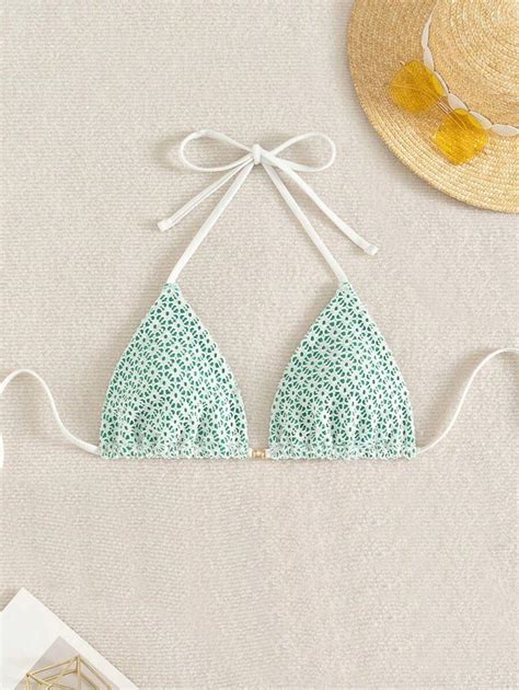 Swim Mod Women S Solid Texture Halter Triangle Bikini Top Summer Beach