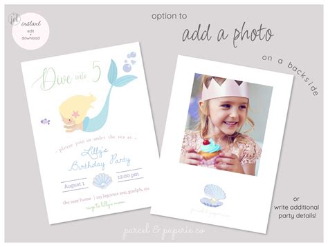 Digital Mermaid Birthday Invitation Simple Mermaid Birthday Invite