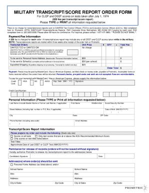 Fillable Online Prometric Military Transcript Order Form Fill