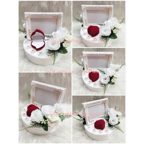 Gubahan Frame Mas Kahwin Couple Ring Box White Gold Shopee Malaysia