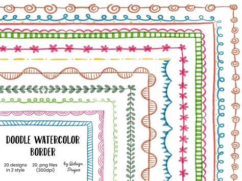 20 Doodle Watercolor Border Decorative Elements Page Border - Etsy