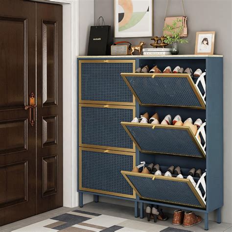 Everly Quinn Entryway Shoe Storage Cabinet with 3 Flip Drawers Metal ...