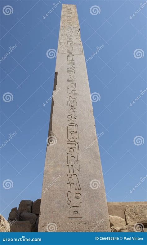 Hieroglyphic Carvings On An Ancient Egyptian Obelisk Column Stock Photo