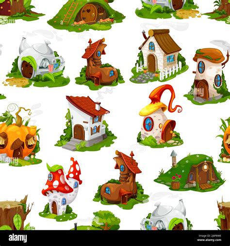 Cartoon Fairy Tale Houses And Dwellings Seamless Pattern Background