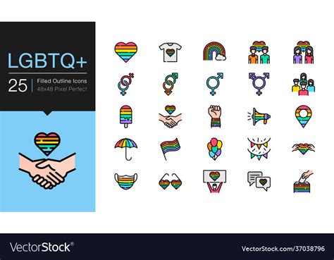 Lgbtq Icons Filled Outline Design Lgbt Or Glbt Vector Image