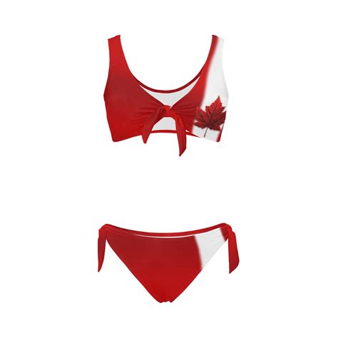 Canada Flag Two Piece Swimsuit Bow Tie Front Bikini Swimsuit Model S ID D