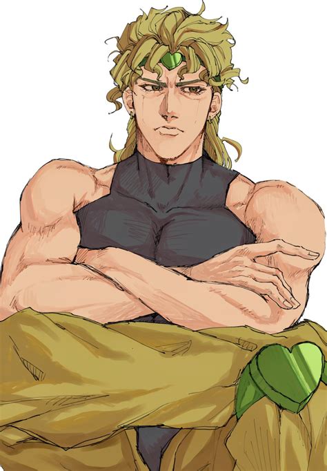 Safebooru 1boy Bare Shoulders Blonde Hair Crossed Arms Crossed Legs Dio Brando Earrings Heart