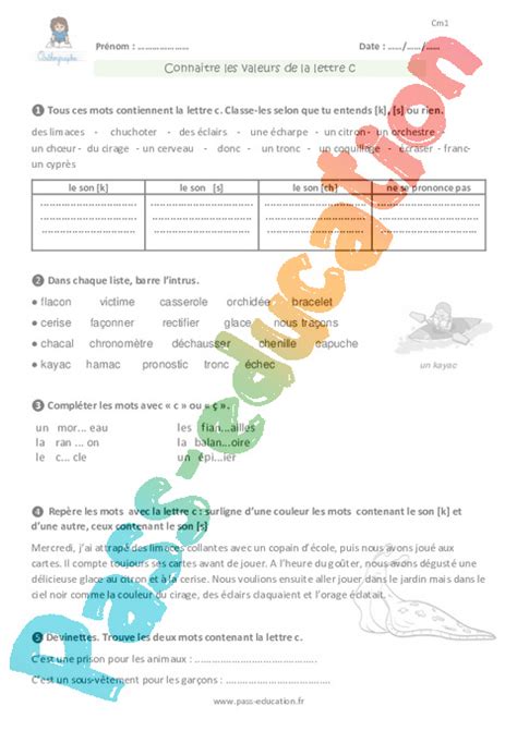 Exercice Ecrire Les Sons Difficiles Cm Cycle Pass Education