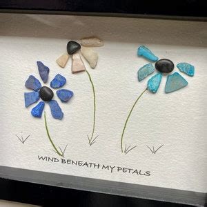 Sea Glass Pebble Art Pebble Art Flowers Gift For Her Etsy