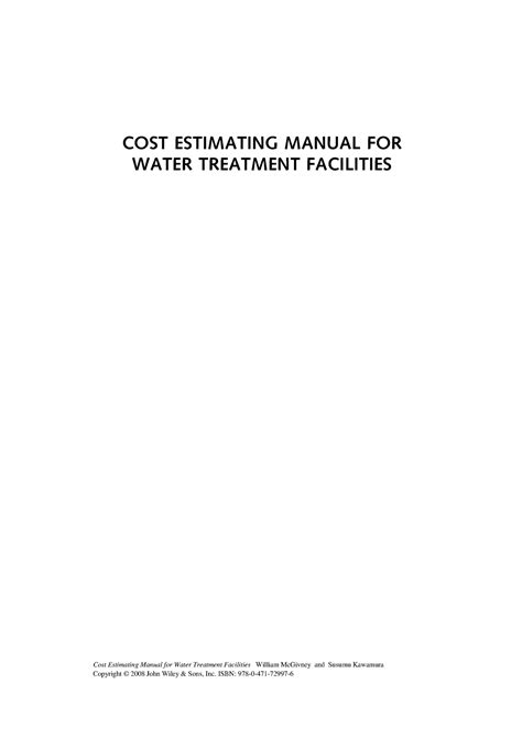 Cost Estimating Manual For Water Treatment Facilities 2008 Mc