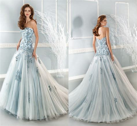 Discount Exquisite Colour Blue Appliques Wedding Dresses Crystal