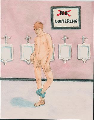 Original Male Nude Ink Drawing Painting Watercolor Gay Man Boy Fine Art