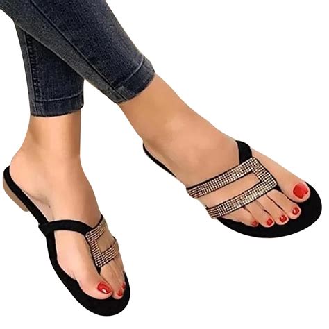 Womens Slide Sandals Rhinestone Dressy Bohemian Slip On Flat Sandals