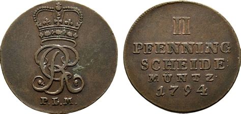 Braunschweig Calenberg Hannover Cu 2 Pfennig 1794 PLM Clausthal Georg