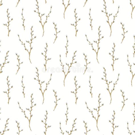 Watercolor Seamless Pattern With Pussy Willow Twigs Stock Illustration Illustration Of Design