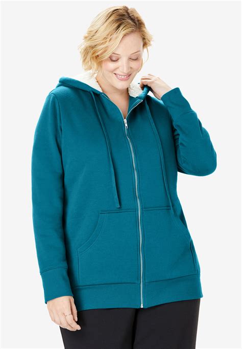 Sherpa-Lined Fleece Hoodie | Woman Within