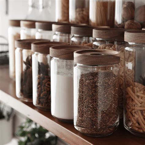 Kitchen Storage Glass Jar With Wooden Lid Kitchen Jars Storage Kitchen Jars Glass Storage Jars