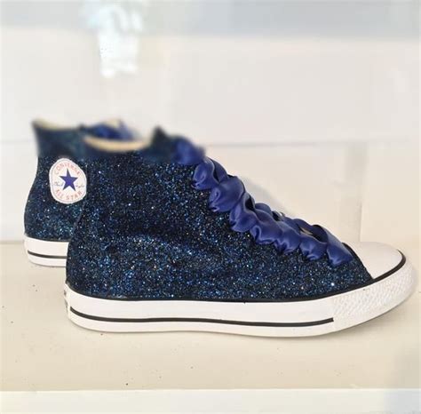 15 Off With Code Pinned15 Womens Navy Blue Glitter Converse All Stars High Top Wedding Bride