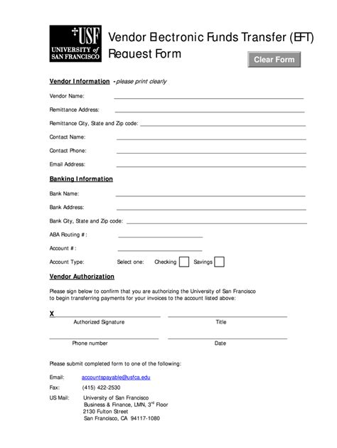 EFT Payment Form Template Free Printable