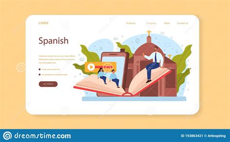 Spanish Learning Web Banner Or Landing Page Language School Stock