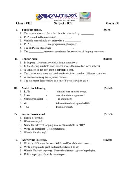 Class: Viii Subject: Ict Marks:30 | PDF 