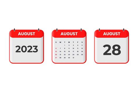 August 2023 calendar design. 28th August 2023 calendar icon for ...