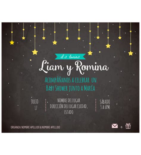 Invitación Baby Shower Gemelos Estrellas Oh Yupi Yei