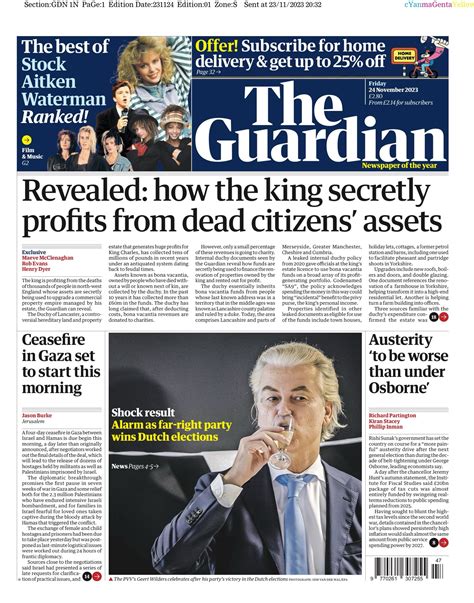 Guardian Front Page 24th Of November 2023 Tomorrows Papers Today