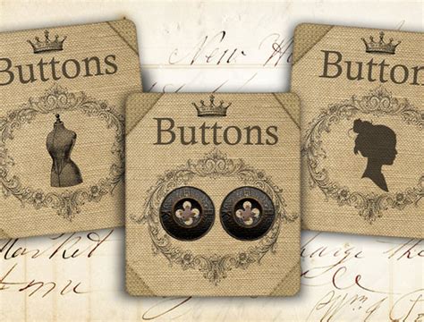 Printable Vintage Button Cards Digital Collage Sheet Paper Etsy