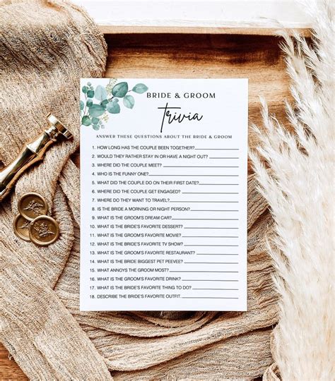 Minimalist Bride And Groom Trivia Game Bridal Shower Co Ed Trivia Game Card Wedding Trivia