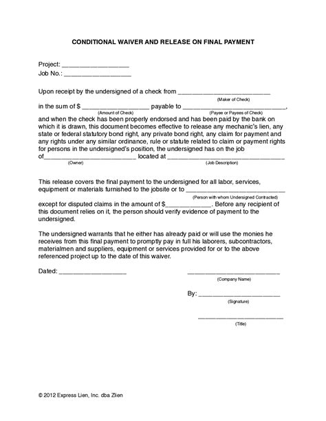 Conditional Lien Waiver Template