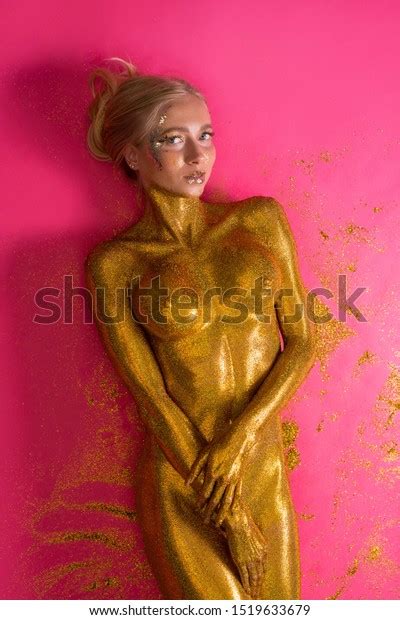 Nude Woman Covered Gold Glitter View Stock Photo Shutterstock