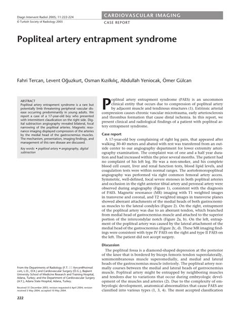 Pdf Popliteal Artery Entrapment Syndrome