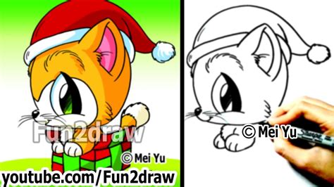 How To Draw Christmas Cartoons How To Draw A Santa Kitty Cat Online